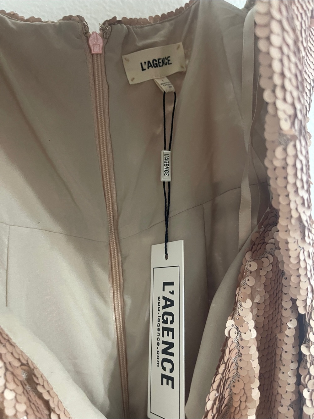 L'AGENCE FEMME SEQUIN CUTOUT MIDI ROSE GOLD DRESS sz 2 - Picture 8 of 12